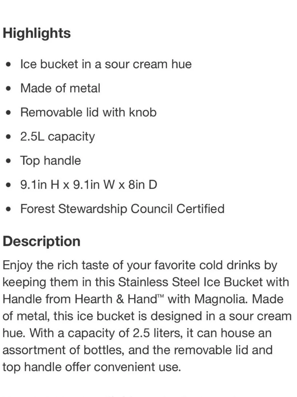 2.5L Stainless Steel Ice Bucket with Handle Sour Cream - Hearth & Hand™ with Mag